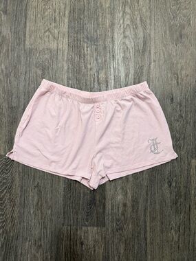 Y2K Juicy Couture Rhinestone Logo Pink Ribbed Sleep Shorts